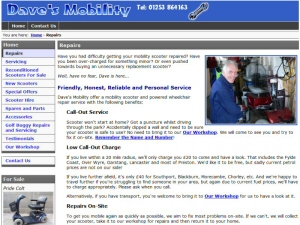 Screenshot - Dave's Mobility website