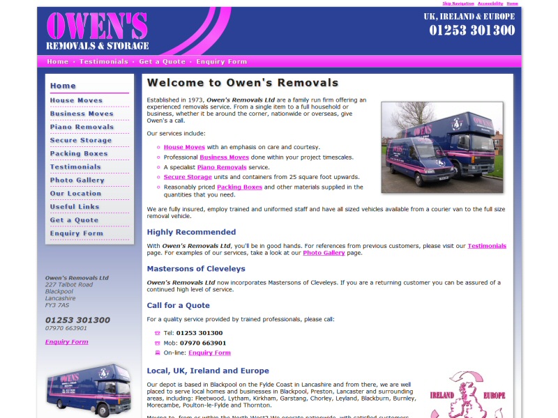 Screenshot - Owen's Removals website