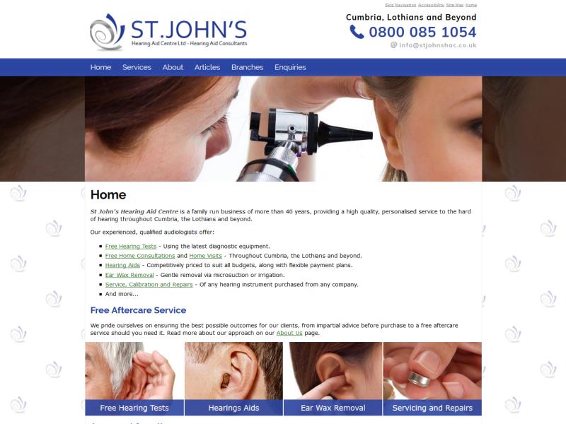 Screenshot - St John's Hearing Aid Centre website