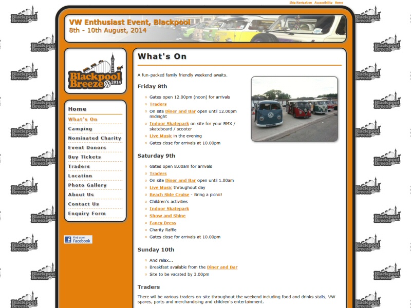Website designed for Blackpool Breeze, an annual family friendly VW enthusiasts event