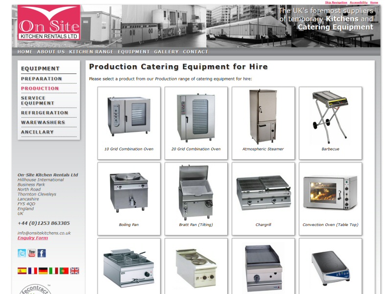 On-line product catalogue for a Lancashire based company that hires out catering equipment