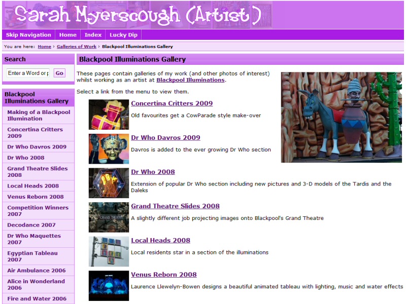An extensive portfolio website for a Blackpool based artist / model maker