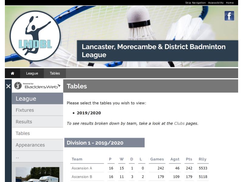 Lancaster, Morecambe & District Badminton League Website, © EasierThan Website Design