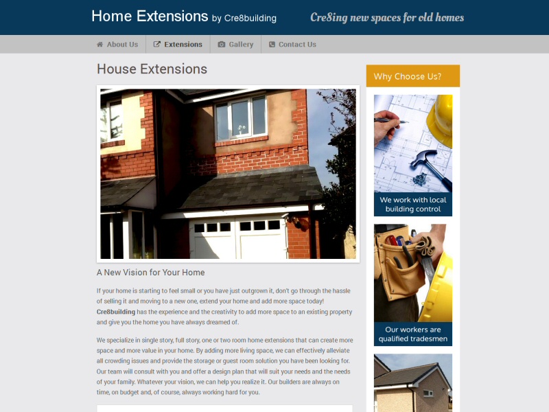 Home Extensions by Cre8building Website, © EasierThan Website Design