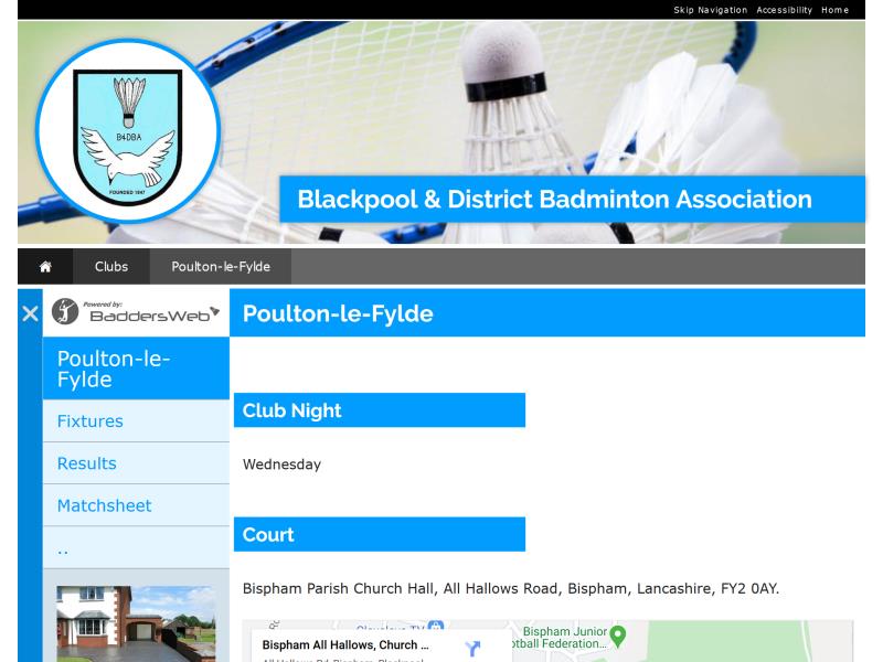 Blackpool & District Badminton Association Website, © EasierThan Website Design
