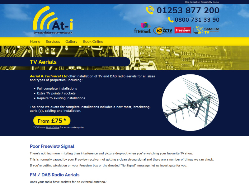 Website design for Aerial & Technical Ltd of Fleetwood