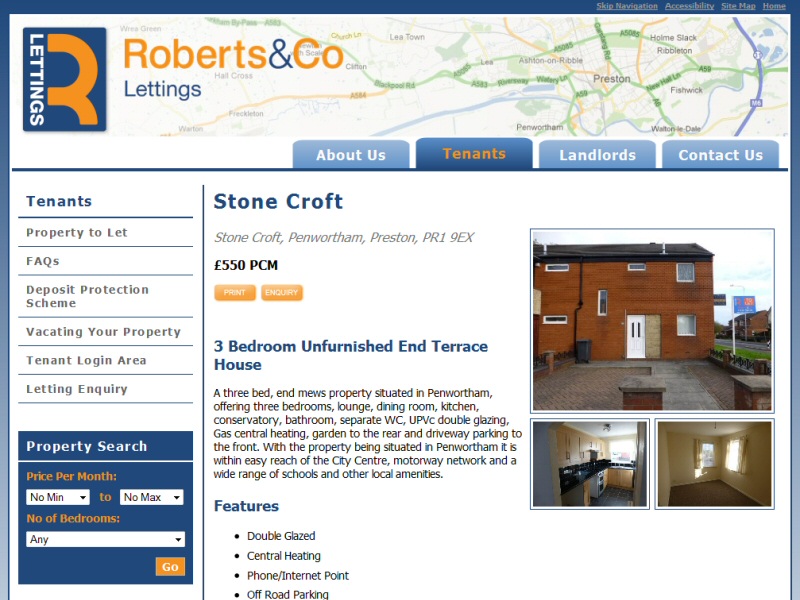 Interactive website created for Roberts & Co, a Preston based lettings agency